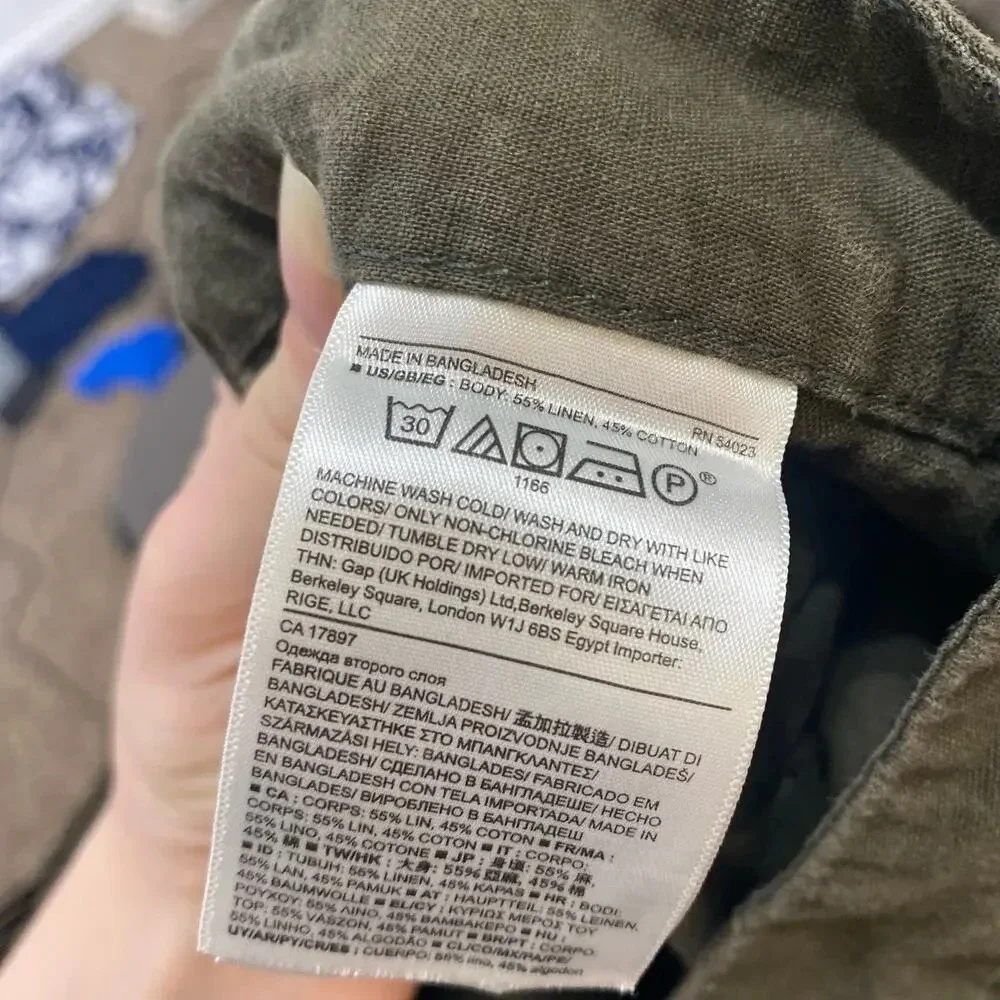 Banana Republic army green linen blend cropped pants loose lightweight 14